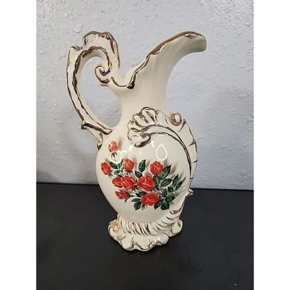 VINTAGE, GILDED, ORNATE CERAMIC, PITCHER/JUG/FLORAL VASE, SINGLE ROSE,